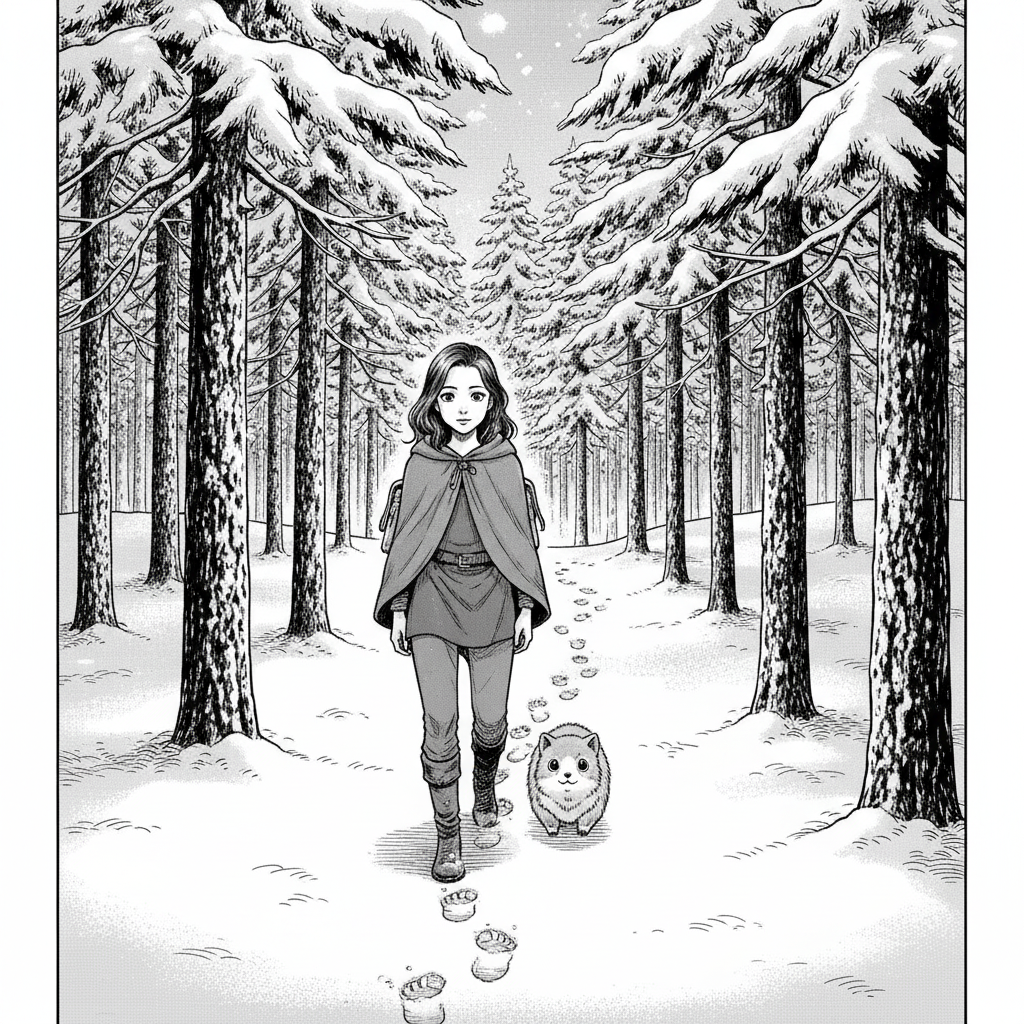 Manga-style AI comic panel from chapter 2, same cast via Continue Story — panel 3