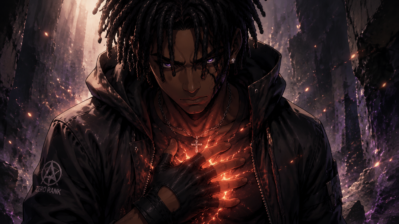 ZERO RANK — Episode 1: Rank Zero — page 4 panel 1: The energy settles inside Malik Cross. His breathing steadies, and a faint new warmth spreads through him while the cavern grows quiet.