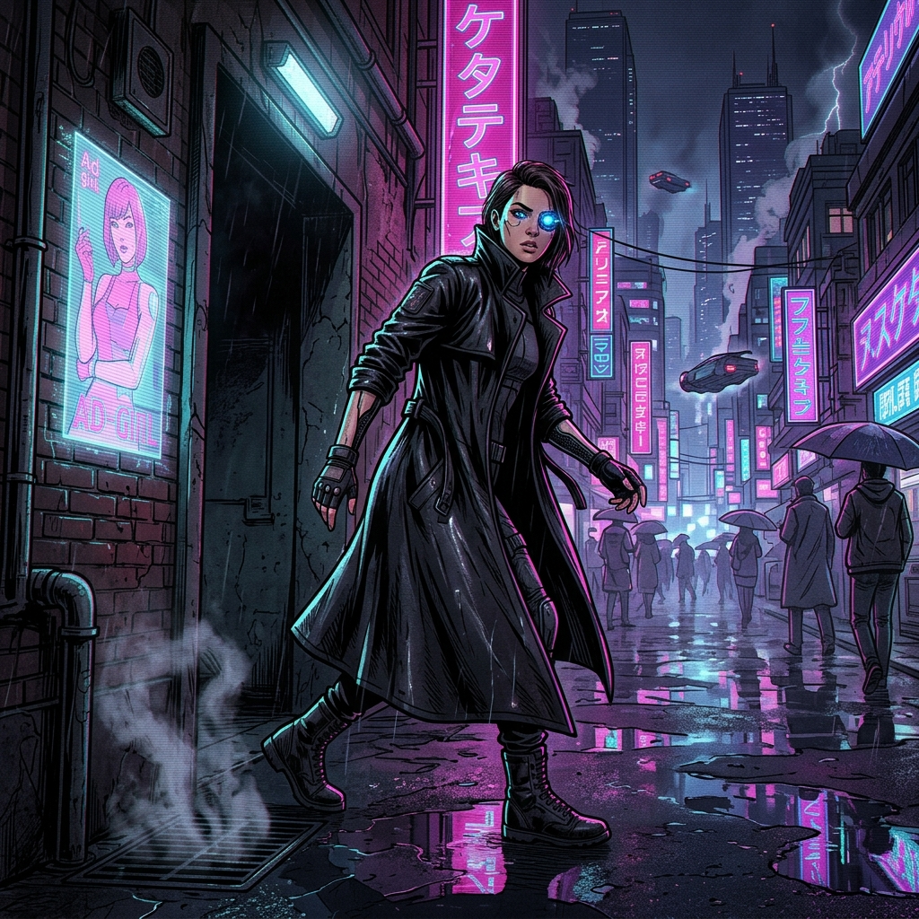 Neon Detective — Cyberpunk AI comic by qcrao